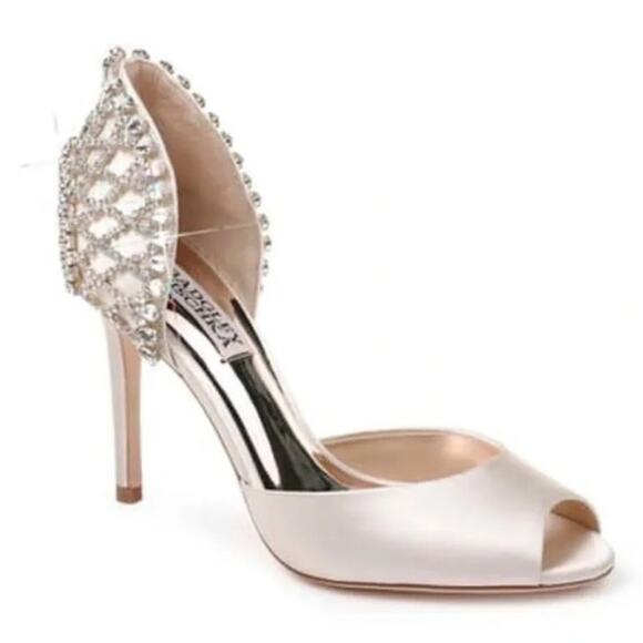 Badgley Mischka Adrina Crystal D'orsay Peep Toe Pump Size 8.5 - Picture 1 of 13